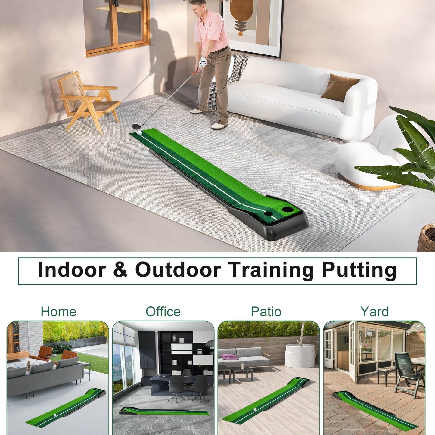 250 CM Putting Premium Golf Practice Turf with Auto Ball Return Track