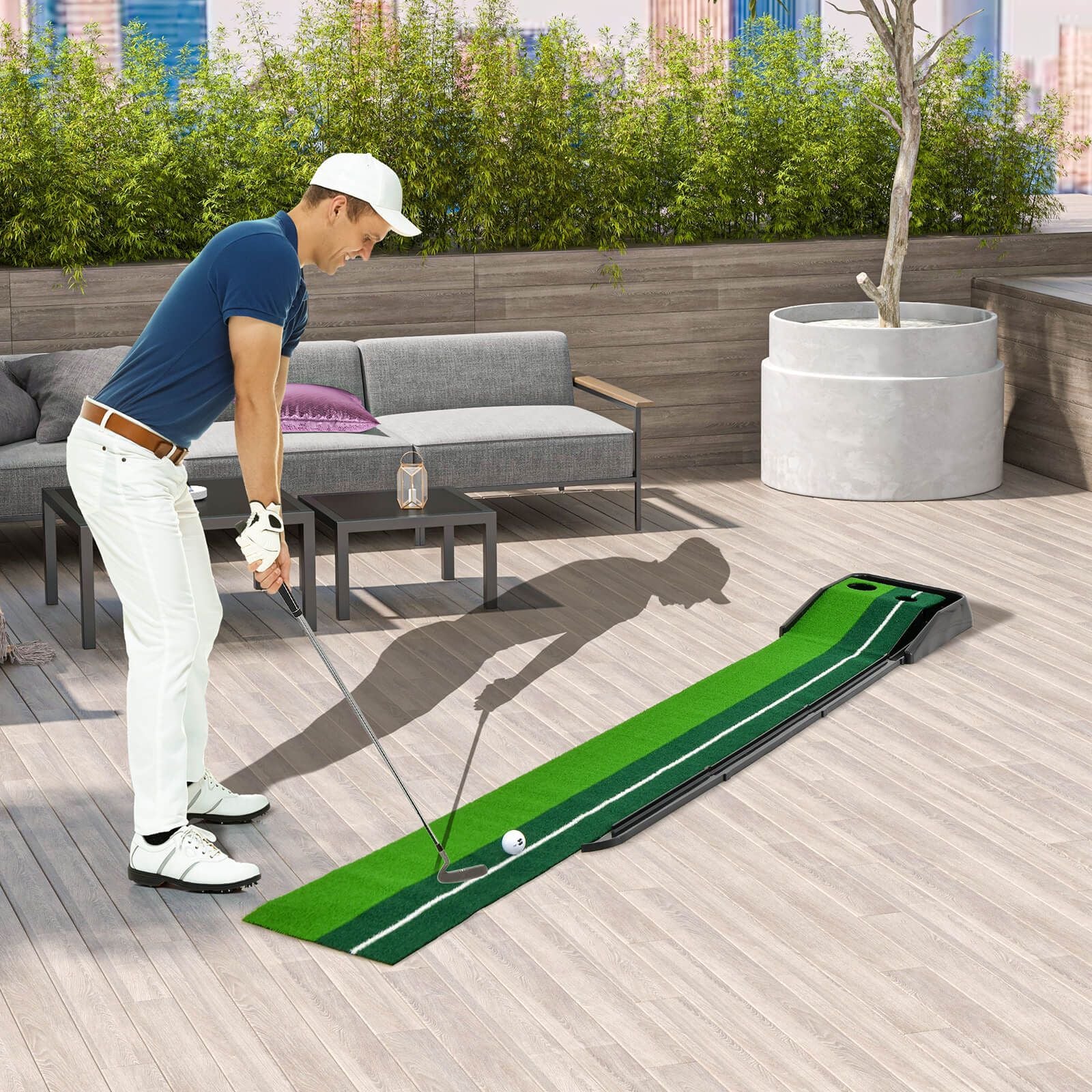 250 CM Putting Premium Golf Practice Turf with Auto Ball Return Track