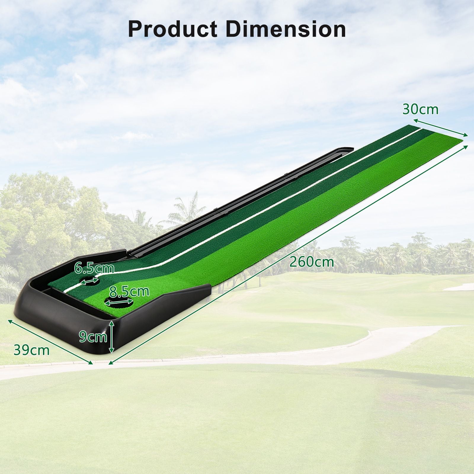 250 CM Putting Premium Golf Practice Turf with Auto Ball Return Track